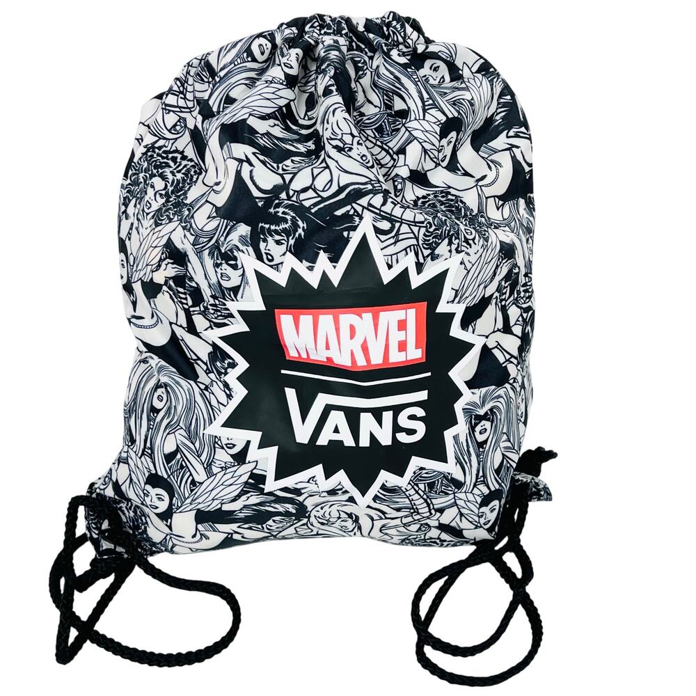 Vans x Marvel Women Bench Bag Backpack Black White Nylon Drawstrings Gym Sack
